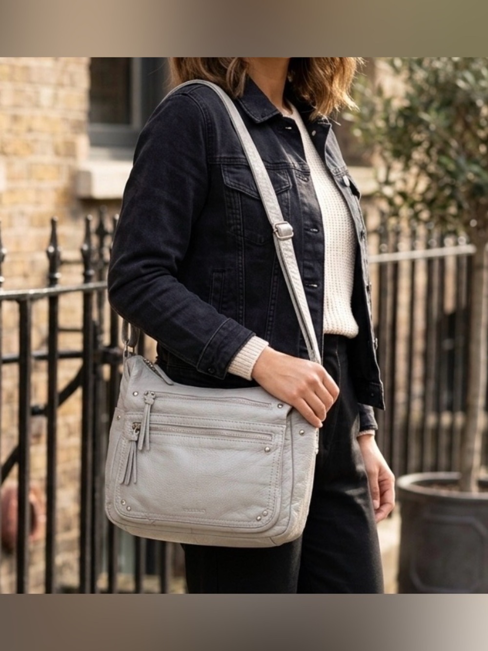 Bueno Multi-Pocket Faux Leather Crossbody Bag - Dove Grey